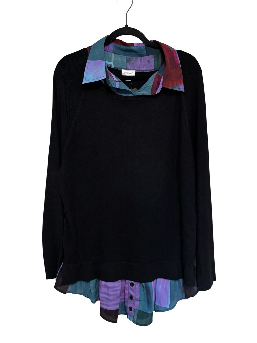NEW Avenue Duet Collar Layered Look Sweater in Black - Size 22/24